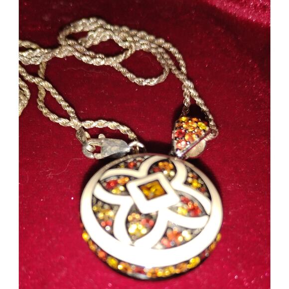 Vintage EFFY Sterling Silver Medallion Necklace Topaz-Tested Stones BH 925 - Picture 4 of 4